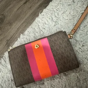 Michael Kors Pink and Brown Clutch Wristlet thumbnail 7
