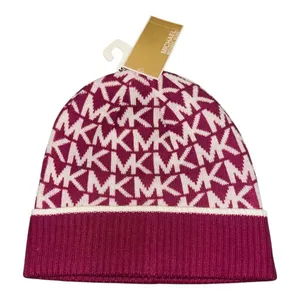 Michael Kors Womens Fuschia/White Logo Cuff‎ Beanie thumbnail 1