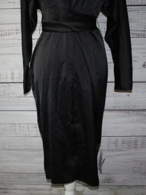 NWT ASOS DESIGN satin midi black dress with batwing sleeve and wrap waist Size 6 thumbnail 4