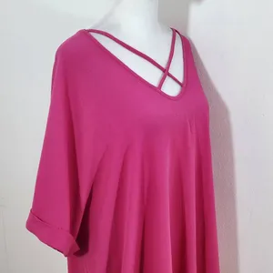 Sami & Jo Hot Pink Short Sleeve Blouse Size 1X Pink Blouse with Strappy Front thumbnail 5