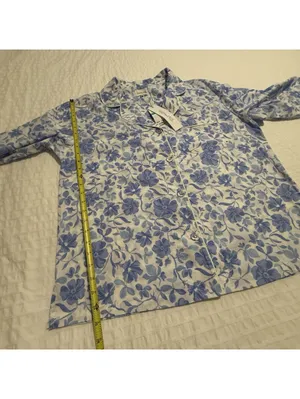 BedHead PJS Pajamas Blue Floral Print White Cotton Pants & Shirt Set NWT Large thumbnail 2