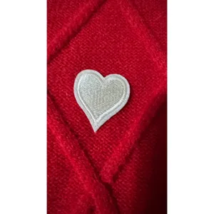 Red Diamond Lattice Knit Sweater with White Heart Patch‎ Crew Neck Long Sleeve thumbnail 2