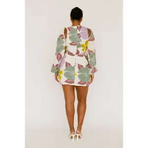 Sabo Skirt Zelle Keyhole Dress Floral Cutout Mini Long Sleeve XS NEW Vacation thumbnail 3