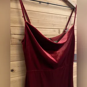 NWT Taylor Size 2/XS Strappy Red Orange Cowlneck Velvet Midi Dress thumbnail 6