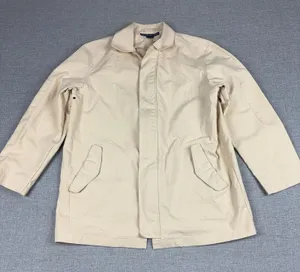 Vintage Ralph Lauren Sport Coat Womens Large Beige Cotton Overcoat Collared 90s thumbnail 1