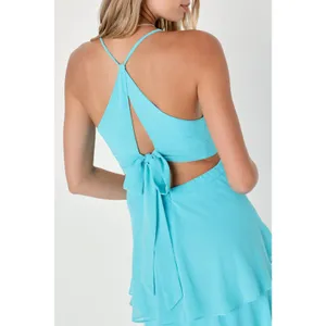 NWT Lulus Tier and Now Blue Tie-Back Tiered Maxi Dress Dance Gala Wedding Sz S thumbnail 6