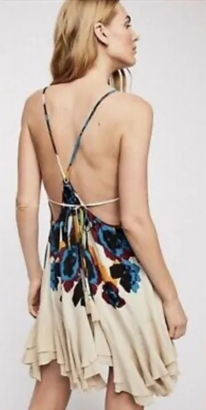 Free People Women's Sweet Lucy Slip Sun Dress Embroidered Tasseled Size XS Multi thumbnail 1