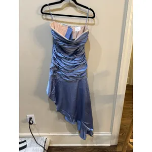 $565 Cinq à Sept Women's Blue Silk Strapless Ruched Asymmetrical Dress Size 4 thumbnail 4