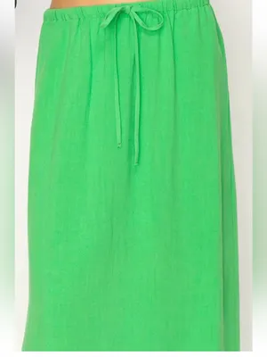 HYFVE Boutique Collection Women's Green Midi Skirt with Back Slit Linen thumbnail 3