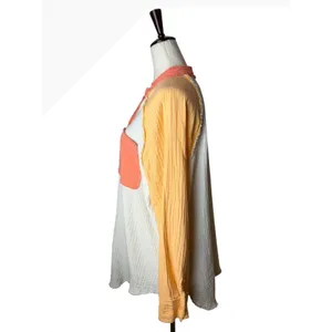 Aerie‎ Gauzy Coverup Shirt Women Small Mango White Colorblock Cotton Oversized thumbnail 5