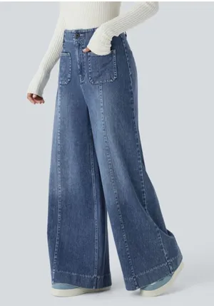 Halara Flex™ High Waisted Pockets Washed Casual Wide Leg Jeans Size Large Tall thumbnail 1