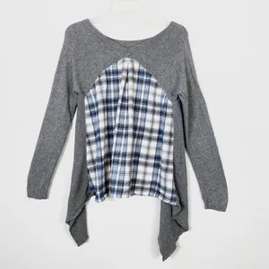 Anthropologie Moth Grey Handkerchief Hem Plaid Back Sweater thumbnail 4