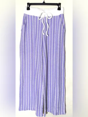 Zenana Raised Rib Striped Pullover & Wide Leg Pants Set Womens Lavender Sz Small thumbnail 5