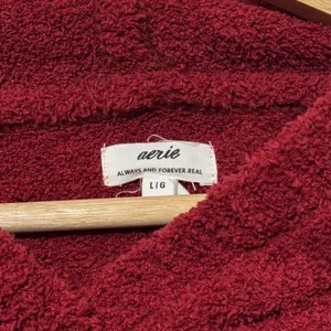 Aerie Marshmallow Fuzzy Hoodie Size Large Red cozy fall winter sweater thumbnail 4