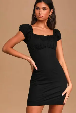 Lulus Black Short Sleeve Mini Dress thumbnail 1