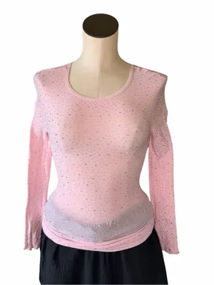 NWOT FREE PEOPLE Night Sky Long Sleeve Top Rhinestone Light Pink XS/S Bedazzled thumbnail 2