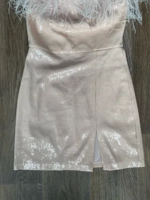 Amanda Uprichard Feather Trim Sequin Strapless Mini Dress Blush Sz S NWT thumbnail 3