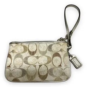 Coach Julia White Beige Silver Sequins‎ Monogram Zip Wristlet Wallet thumbnail 4