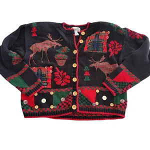 Vintage Bridgewater Women's Festive Navy and Red Sweater Cardigan thumbnail 2