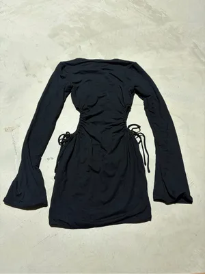Oh Polly Black Long-Sleeve Ruched Side Tie Dress 4 thumbnail 7