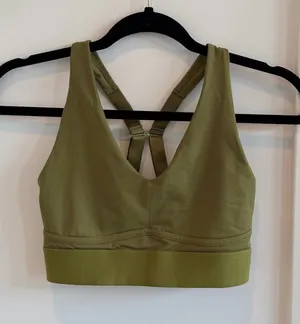 Fabletics Olive Green V-Neck Strappy Back Sports Bra thumbnail 1