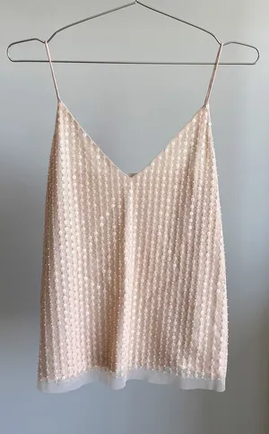 H&M Sequin Tank Top Size 8 Beige Mesh Spaghetti Strap Glam Party Holiday Work thumbnail 1