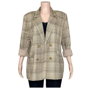 MAJORELLE Rhea Double-Breasted Blazer, Tan Plaid, XL thumbnail 8