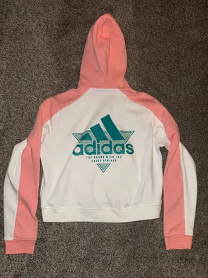 Adidas Cropped Hoodie Size L White Glory Pink thumbnail 3