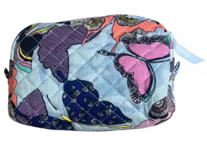 Vera Bradley Monarch Garden Quilted Double Zip Cosmetic Bag Butterfly Blue thumbnail 1