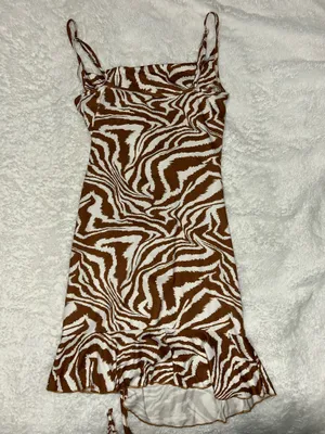 SheIn Brown and White Zebra Print Dress With Drawstring thumbnail 9