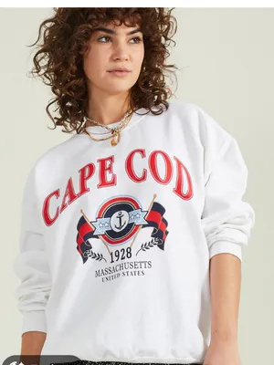 Altar'd State Cape Cod Graphic Crewneck Sweatshirt - White with Red & Blue Print thumbnail 1