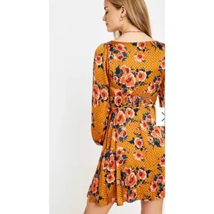 Free People Morning Light Floral Mini Dress in Yellow Gold Orange Womens Size 6 thumbnail 2