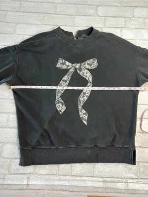 Aerie Oversized Black Sweatshirt with White Lace Bow Graphic Size XS thumbnail 5