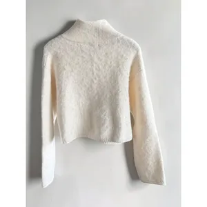 Wild Fable Ivory Fuzzy Zip Up Mock Neck Cropped‎ Sweater XS Oversized Cream thumbnail 2