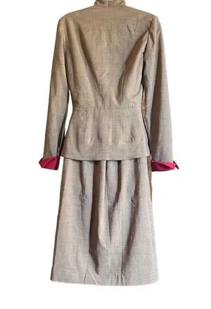 Brown Red Plaid Womens Small Custom Made Peplum Button Up Retro 1951 Suit OOAK thumbnail 3