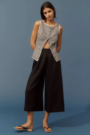Anthropologie Linen Pleated Culotte Trousers Black NWT Size Small MSRP $138 thumbnail 3