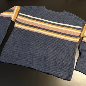 Hem‎ and Thread Blue Striped Crewneck Sweater Pink Gold White Knit Small thumbnail 5