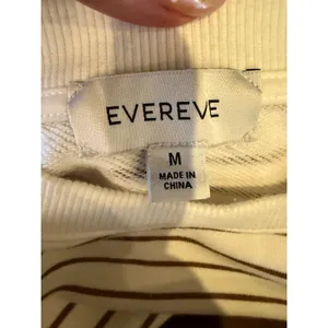 Evereve Striped Sweatshirt Women Medium Ivory Tan‎ Snap Detail Preppy Coastal thumbnail 9