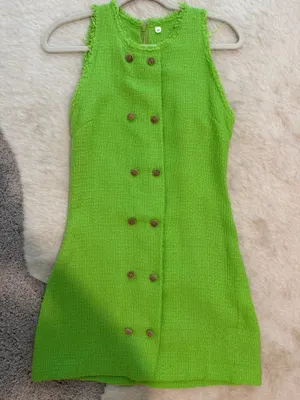 Women’s Lime Green Tweed Mini Dress – Size Medium thumbnail 1