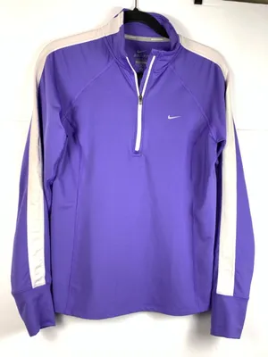 Nike Dri-FIT Womens Half Zip Pullover Purple Running Thumbholes Long Sleeve M thumbnail 2
