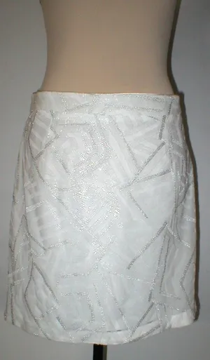 New NWT Womens Piperlime Collection White Silver Sequins Skirt S Small Party thumbnail 1