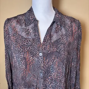 Soft Surroundings Sheer Animal Print Shirt Dress‎ PM Black Slip Button Front thumbnail 3