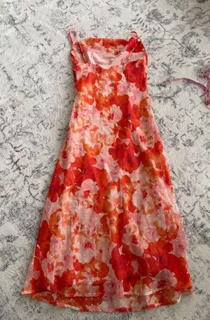 Lulus Pink Floral Swiss Dot Cowl Neck Midi Dress Size Small thumbnail 6