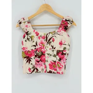 Abercrombie & Fitch Floral Linen Blend Smocked Corset Top‎ Size Small Coquette thumbnail 3