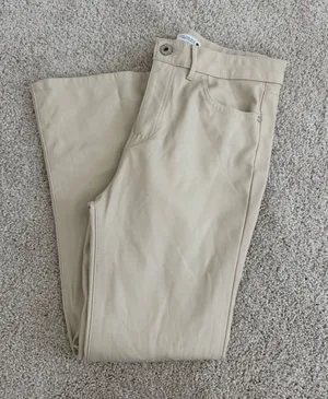 Cream Zara Faux Leather Straight Leg Jeans thumbnail 1