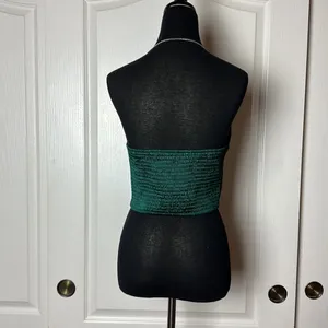 EMERALD GREEN DRAPE FRONT CHAIN HALTER BLOUSE thumbnail 2