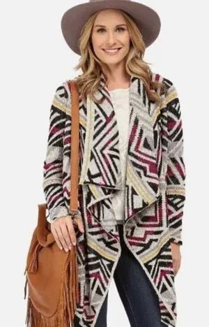 Lucky Brand Intarsia Open Waterfall Cardigan Women's Small Boho Sweater Western‎ thumbnail 1