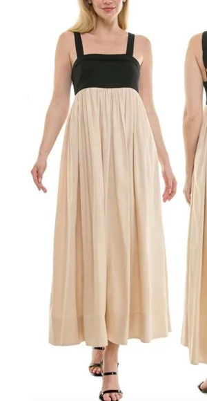 NWT Taylor Sleeveless Empire Waist Maxi Dress‎ Womens Size 10 Black Beige Linen thumbnail 1