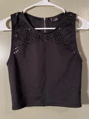 Sparkle & Fade Women's Size Medium Laser Cut Crop Top Black Zip Back High Neck thumbnail 2