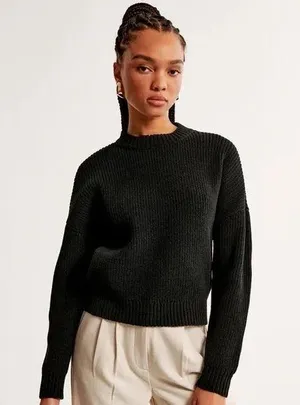 Abercrombie & Fitch Black Chenille Crew Neck Sweater thumbnail 1